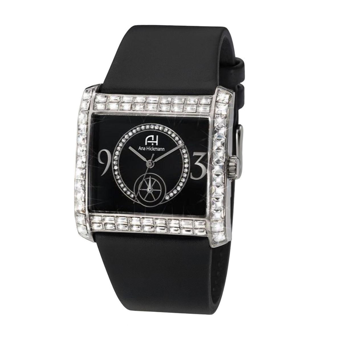 Relógio Feminino Champion Ana Hickmann Couro Preto Cristais AH28133T Colar e Brincos - 1