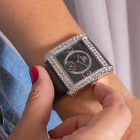 Relógio Feminino Champion Ana Hickmann Couro Preto Cristais AH28133T Colar e Brincos