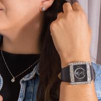 Relógio Feminino Champion Ana Hickmann Couro Preto Cristais AH28133T Colar e Brincos - 5