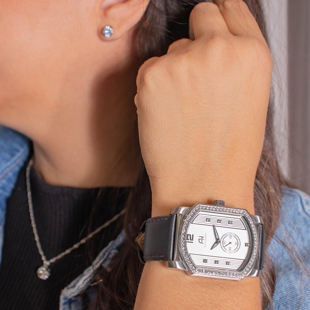 Relógio Feminino Champion Ana Hickmann Couro Cristais AH20177Q Colar e Brincos - 6