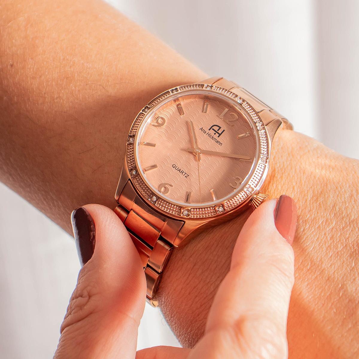 Kit Relógio Feminino Champion Ana Hickmann Analógico Rosé AH29052X A Prova D'Àgua - 4