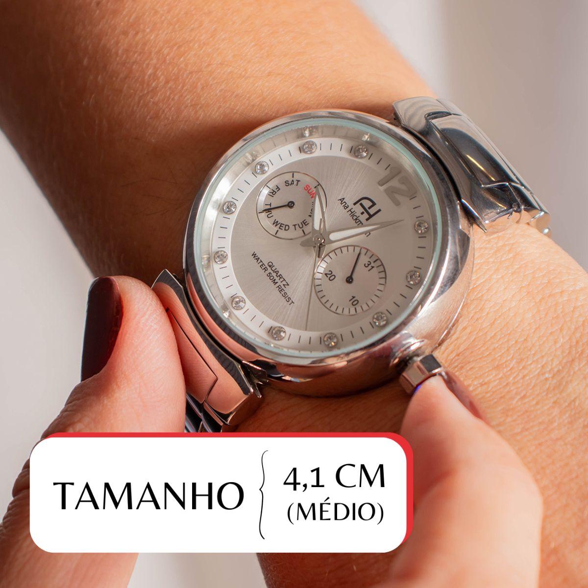 Relógio Champion Ana Hickmann Feminino Prata AH30175Q Kit Colar e Brincos - 2