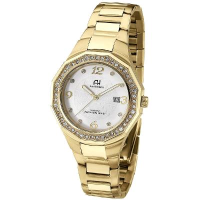 Relógio Feminino Champion Ana Hickmann Dourado Cristais Analógico Prova D'Água AH20033H Colar e Brincos