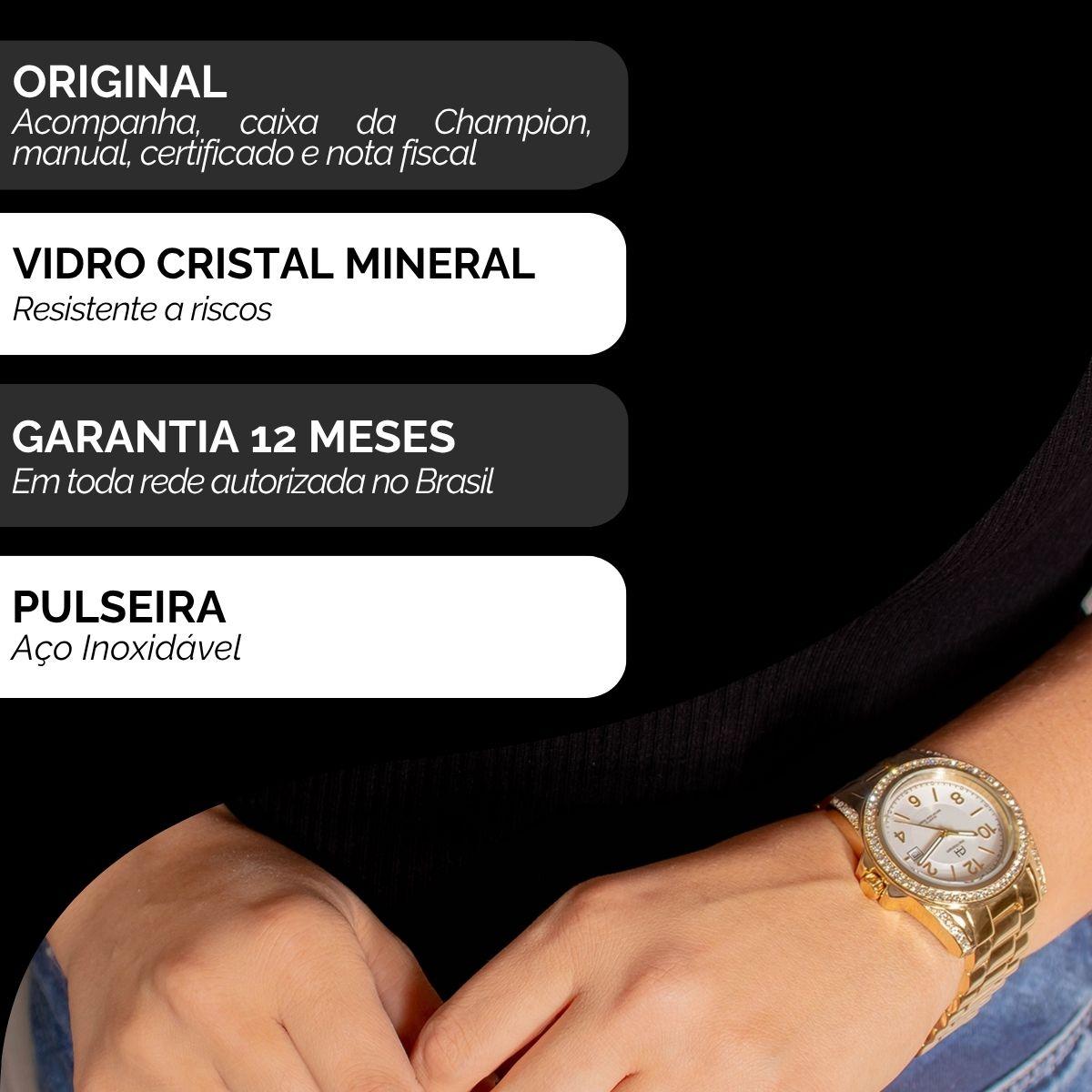 Relógio Feminino Champion Ana Hickmann Analógico Dourado A Prova D'Água AH20159H Cristais Colar e Brincos - 3