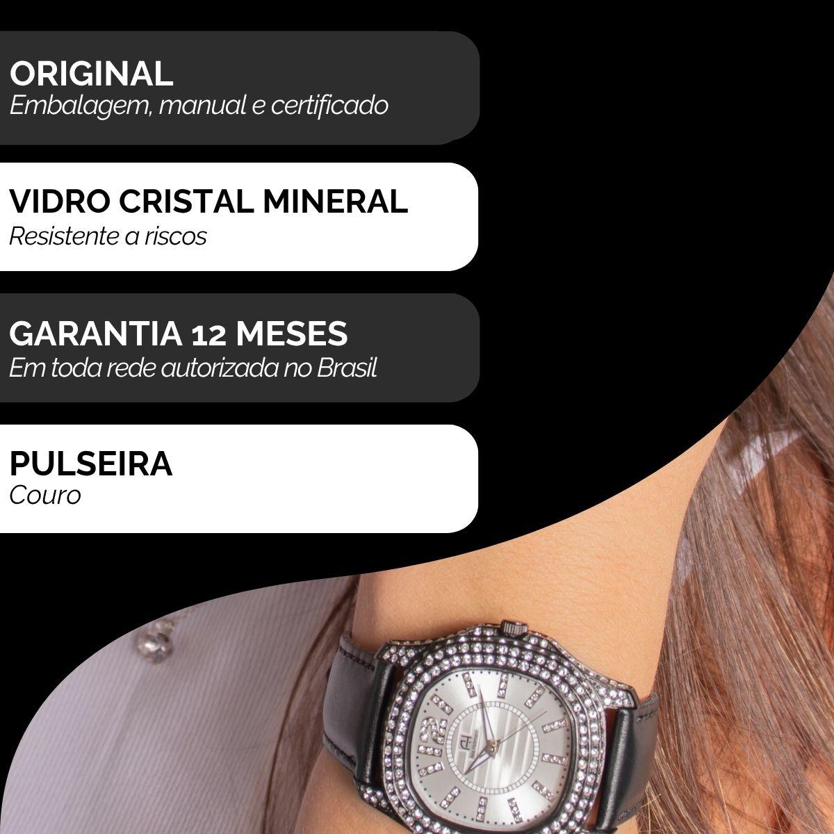 Relógio Champion Ana Hickmann Analógico Couro Preto Cristais AH28213Q Kit Colar e Brincos - 3