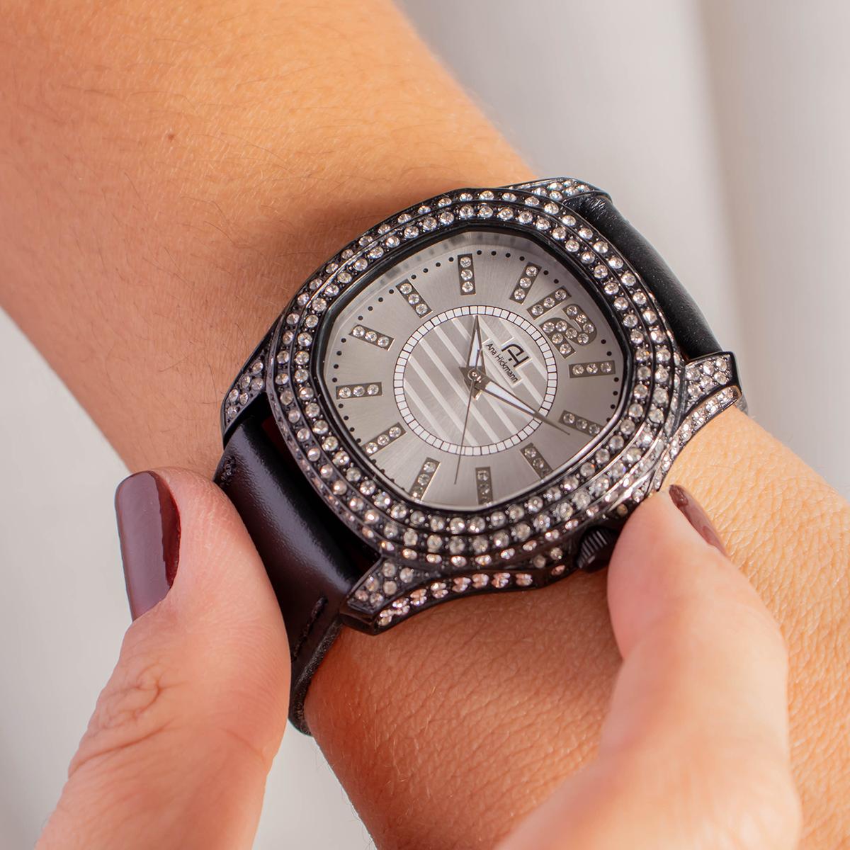 Relógio Champion Ana Hickmann Analógico Couro Preto Cristais AH28213Q Kit Colar e Brincos - 5