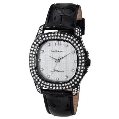 Relógio Champion Ana Hickmann Analógico Couro Preto Cristais AH28213Q Kit Colar e Brincos
