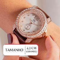 Relógio Feminino Champion Ana Hickmann Couro Marrom Cristais AH28277B Colar e Brincos - 2