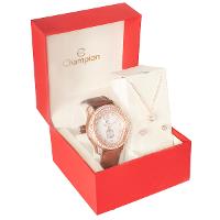 Relógio Feminino Champion Ana Hickmann Couro Marrom Cristais AH28277B Colar e Brincos - 8