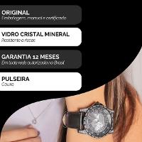 Relógio Feminino Champion Ana Hickmann Couro Preto AH28366T Colar e Brincos - 3