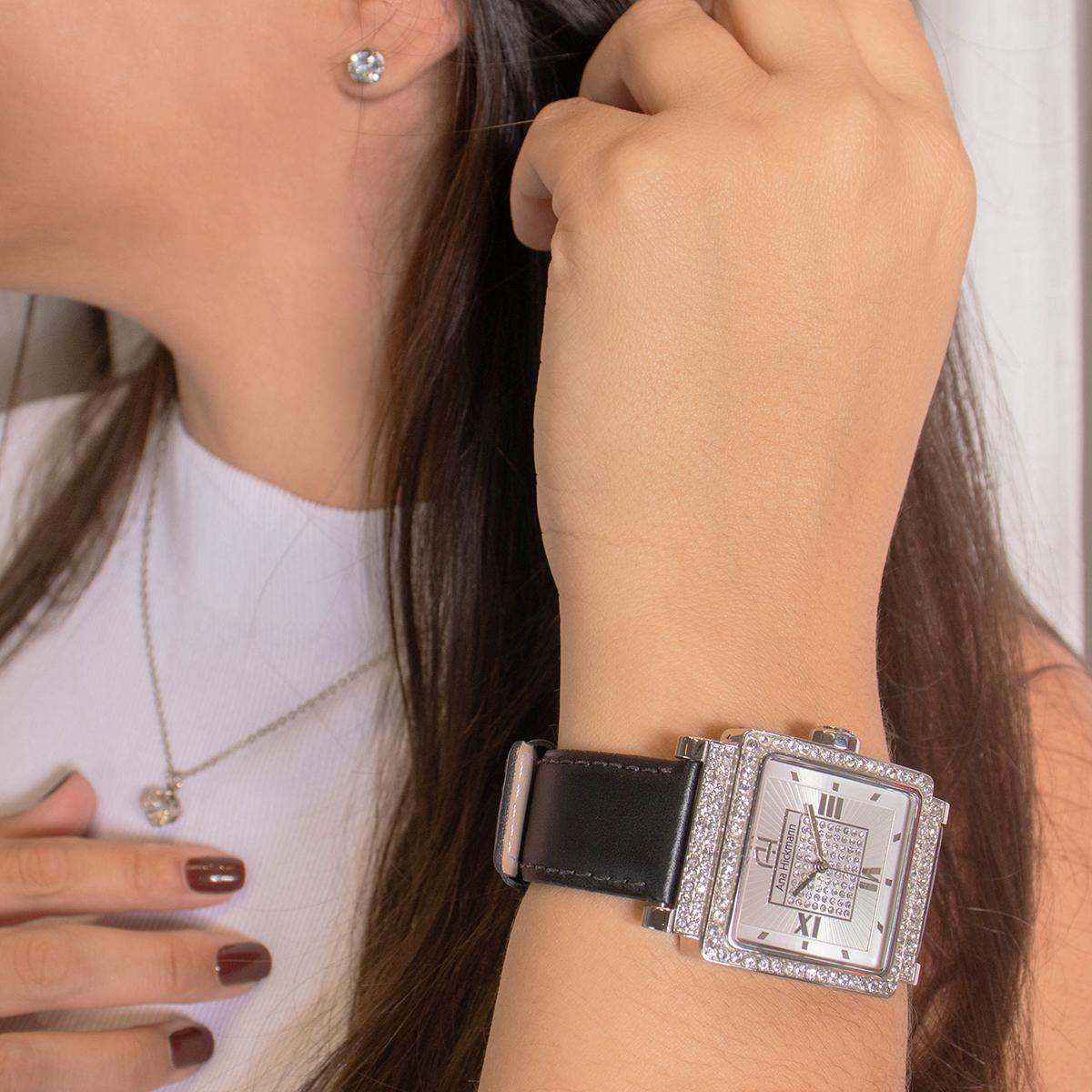 Relógio Feminino Champion Ana Hickmann Couro Preto AH28446Q Colar e Brincos - 4