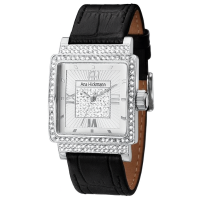 Relógio Feminino Champion Ana Hickmann Couro Preto AH28446Q Colar e Brincos