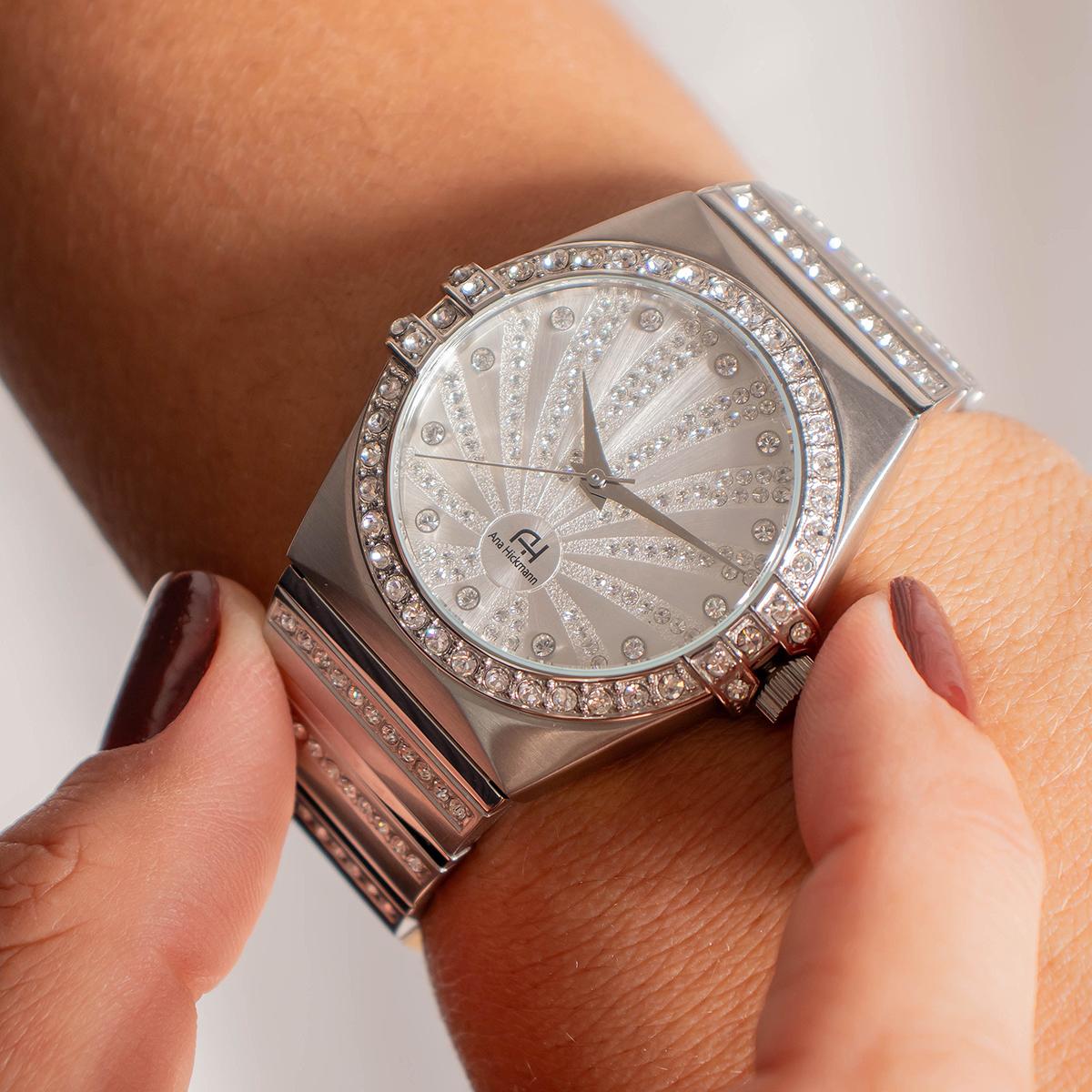 Relógio Feminino Champion Ana Hickmann Prata AH28455Q Colar e Brincos - 5