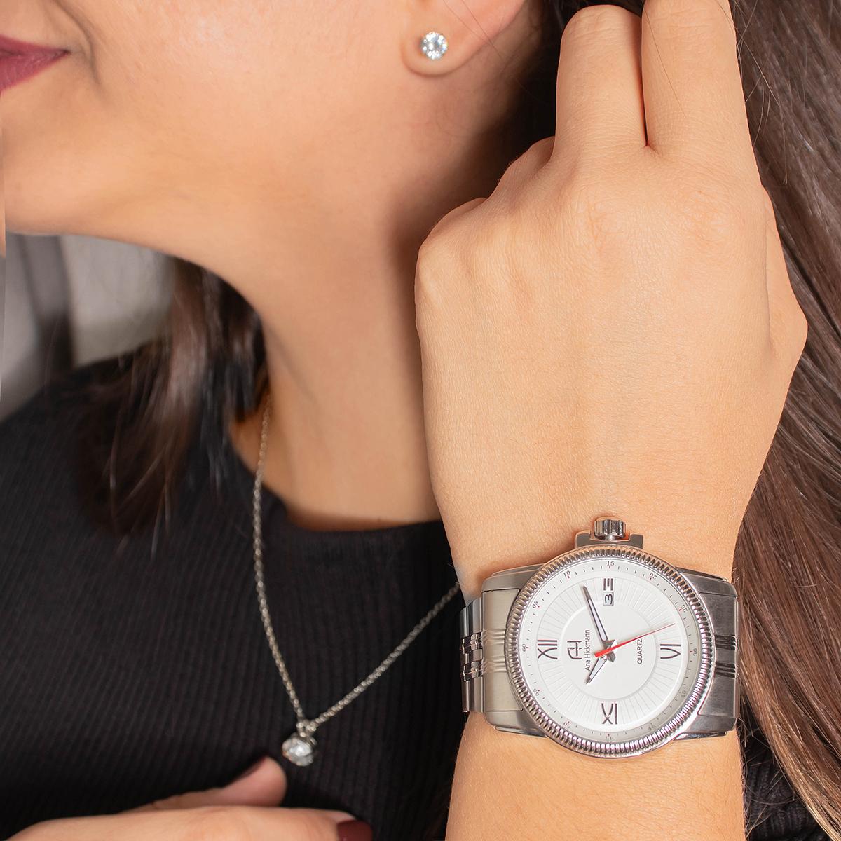 Relógio Feminino Champion Ana Hickmann Prata AH28866Q Colar e Brincos - 5