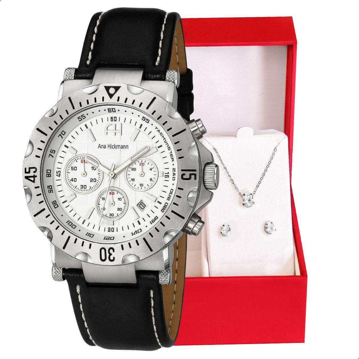 Relógio Feminino Champion Ana Hickmann Cronógrafo Couro AH30004K Colar e Brincos - 1