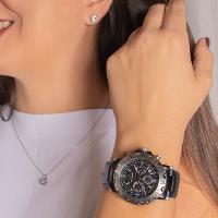 Relógio Feminino Champion Ana Hickmann Cronógrafo Couro Preto AH30004N Colar e Brincos - 5