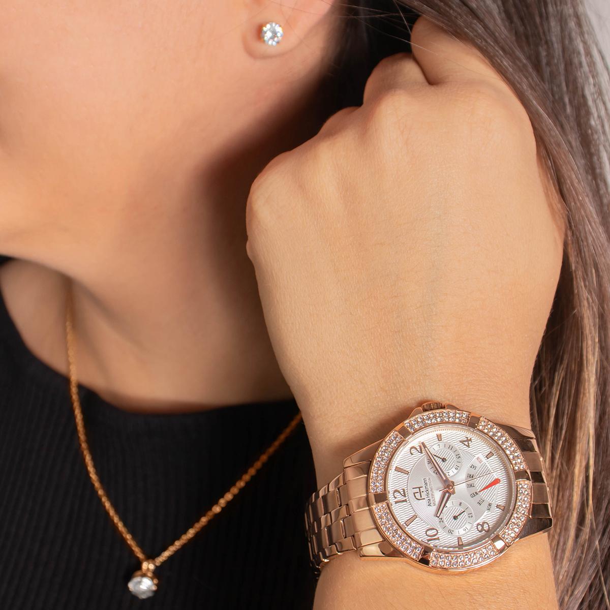 Relógio de Pulso Feminino Ana Hickmann Rosé AH30255Z Colar e Brincos - 4