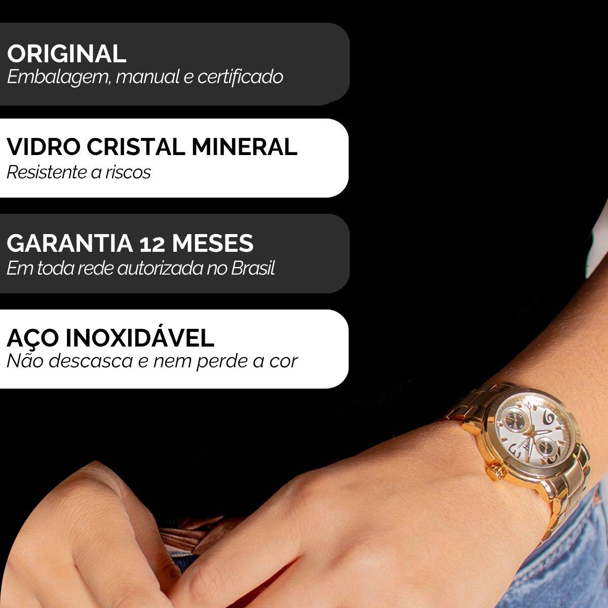 Relógio Feminino Champion Ana Hickmann Dourado AH30291H MultiFunção Colar e Brincos - 3