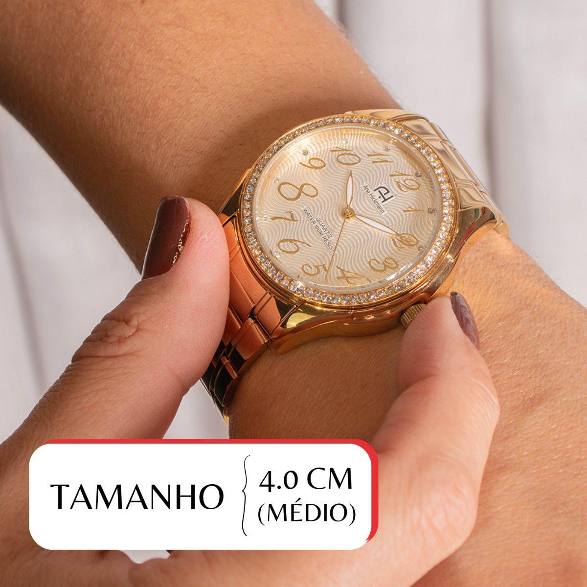 Kit Relógio Feminino Champion Ana Hickmann Analógico Dourado AH20015H Cristais - 2