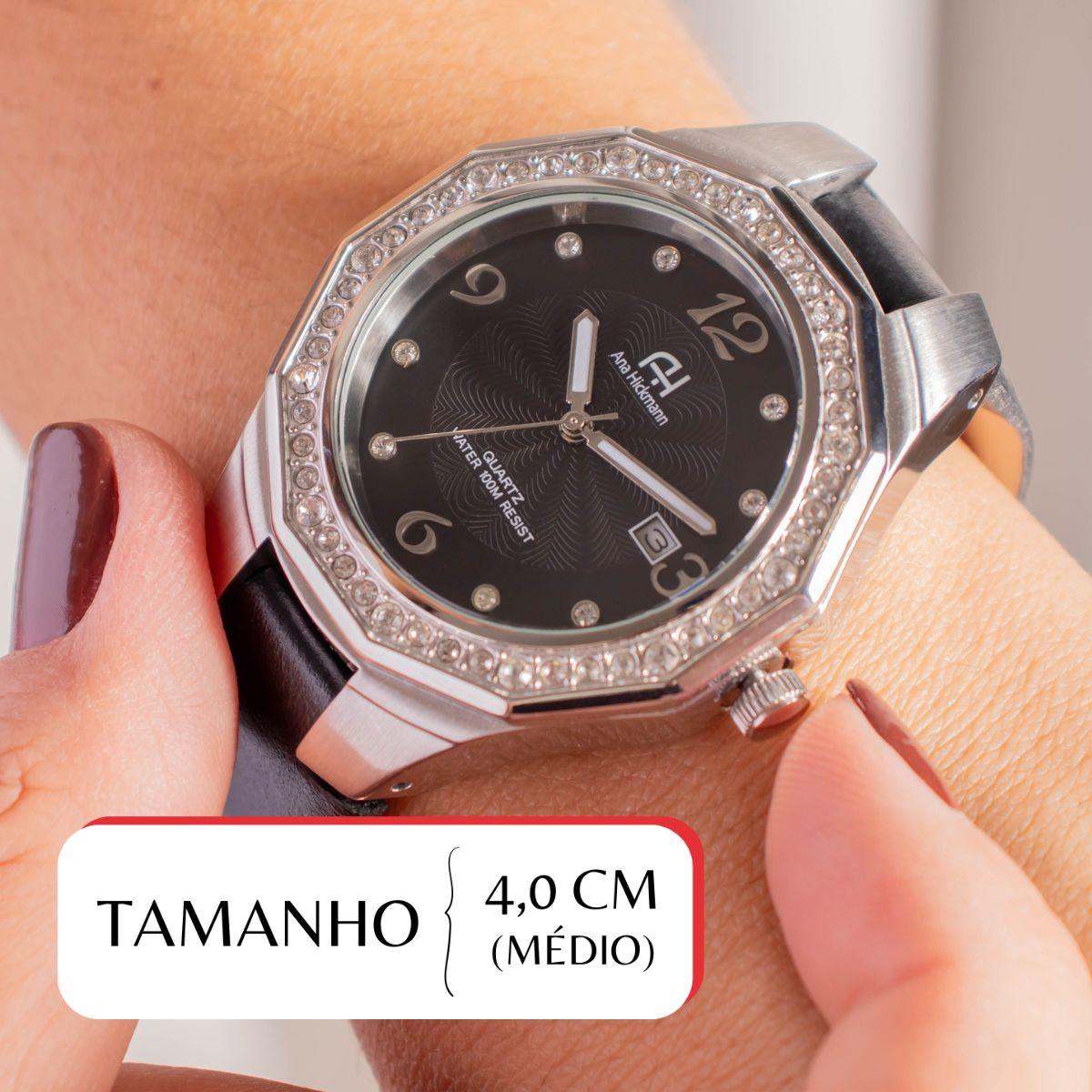 Relogio Feminino Champion Ana Hickmann Couro Preto Social Cristais AH20033T - 2