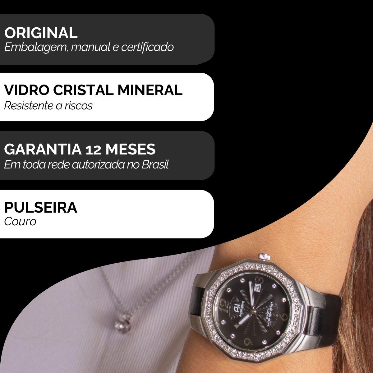 Relogio Feminino Champion Ana Hickmann Couro Preto Social Cristais AH20033T - 3