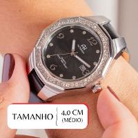 Relogio Feminino Champion Ana Hickmann Couro Preto Social Cristais AH20033T - 2