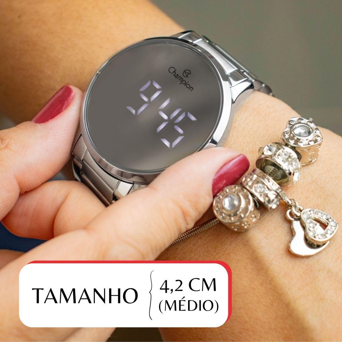 Relógio Feminino Champion Digital Espelhado Prata CH40147S + Pulseira Berloques - 2