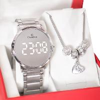Relógio Feminino Champion Digital Espelhado Prata CH40147S + Pulseira Berloques - 6