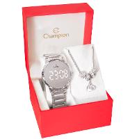 Relógio Feminino Champion Digital Espelhado Prata CH40147S + Pulseira Berloques - 7