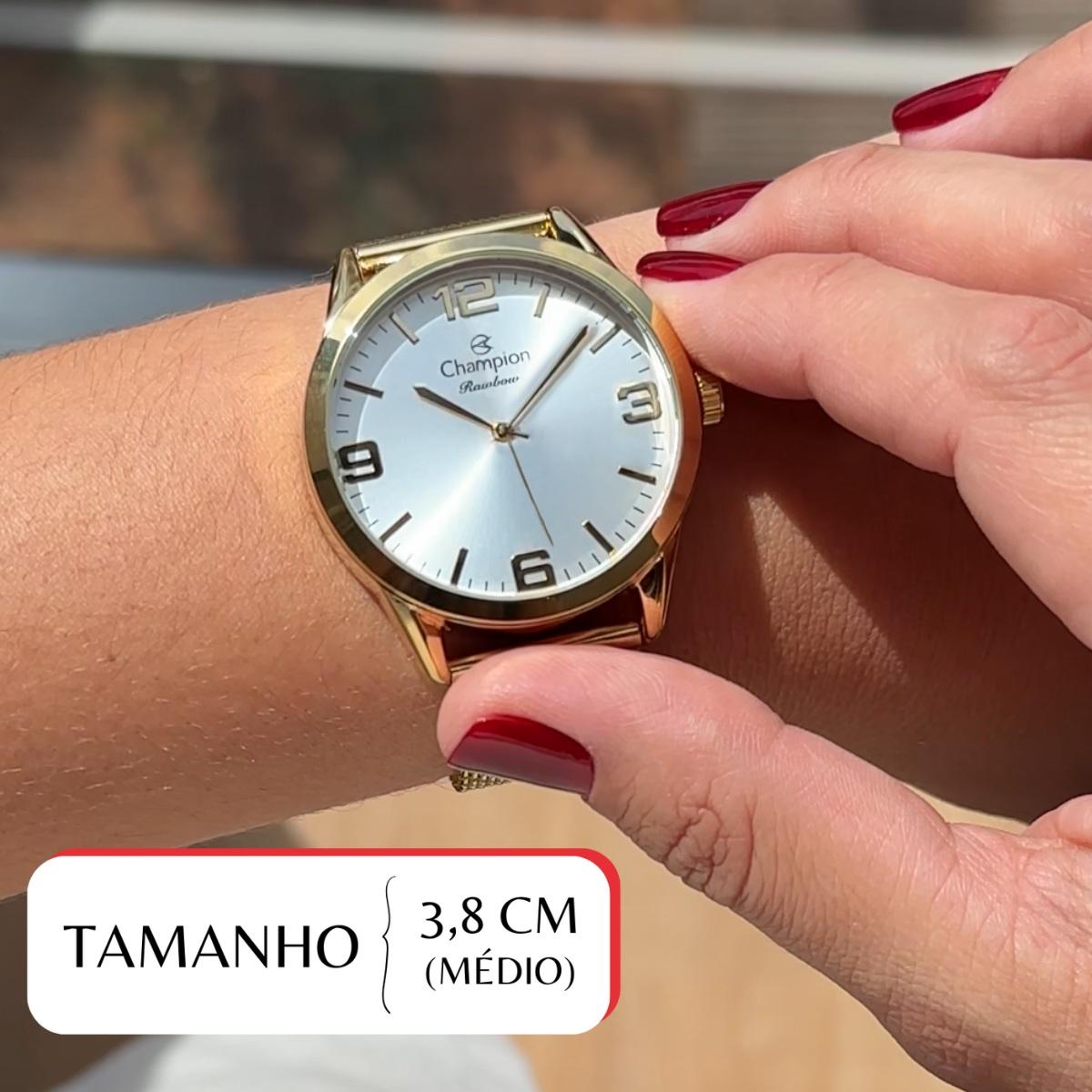 Relógio Champion Feminino Dourado Prova D´Agua + Kit de Brincos e Colar Garantia De Um Ano - 2