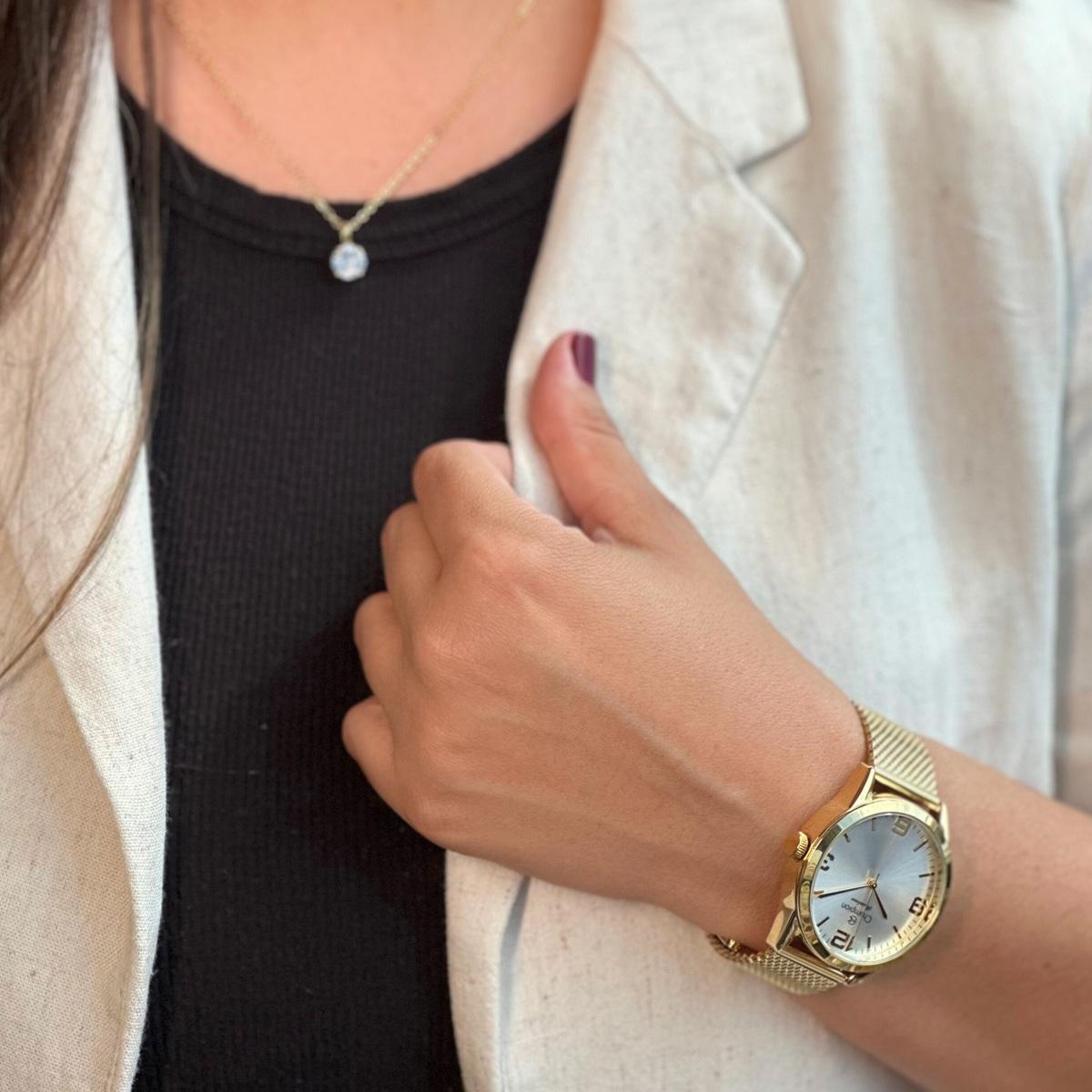 Relógio Champion Feminino Dourado Prova D´Agua + Kit de Brincos e Colar Garantia De Um Ano - 6