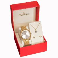 Relógio Champion Feminino Dourado Prova D´Agua + Kit de Brincos e Colar Garantia De Um Ano - 7