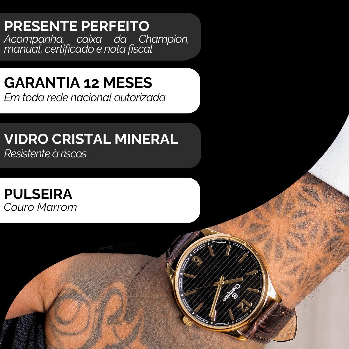 Relógio Masculino Champion Casual Couro Marrom Social Luxo CN21443U - 2