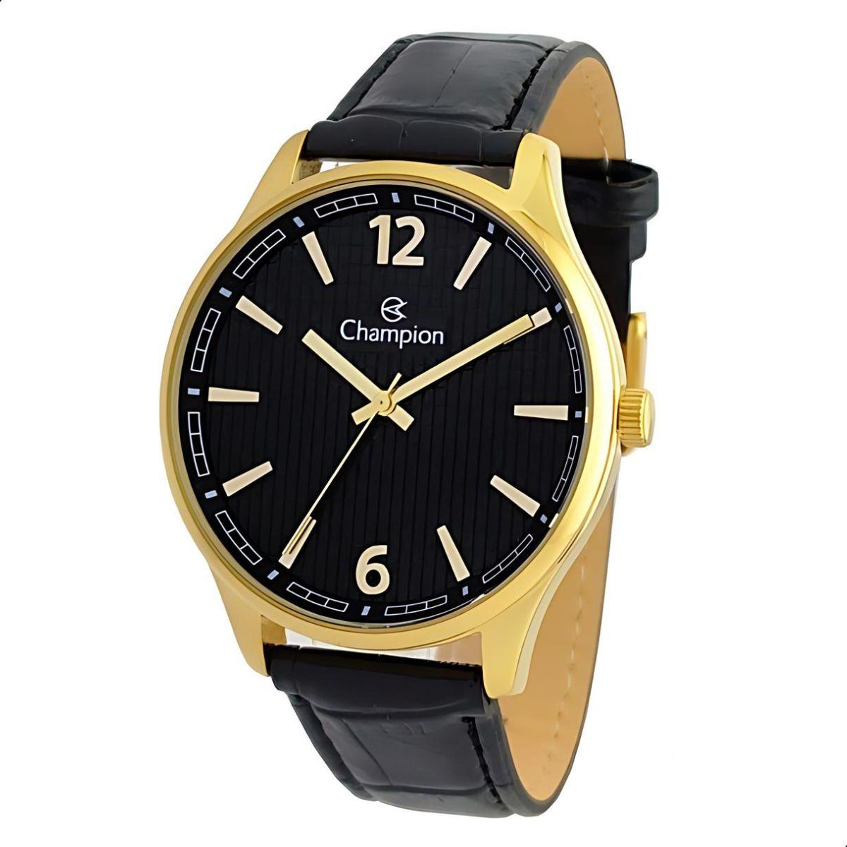 Relógio Masculino Champion Casual Couro Preto Social Luxo CN21443P - 1