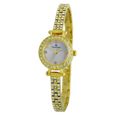 Relógio Feminino Champion Dourado Pequeno Luxo CF25072H + Brincos