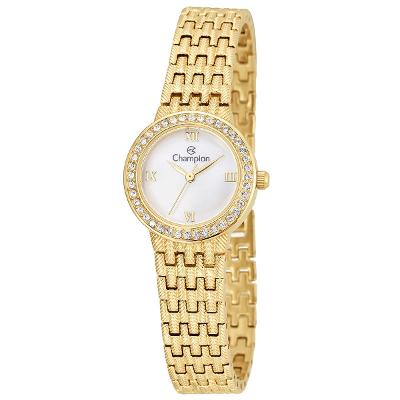 Relógio Feminino Champion Dourado Pequeno Luxo CF25312H + Brincos,