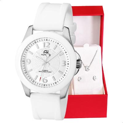 Kit Relógio Feminino Champion Ana Hickmann Analógico Branco Silicone AH20042Q Prova D'Água