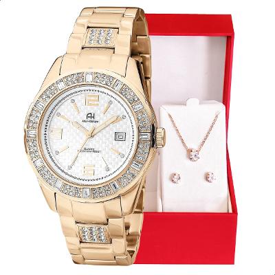 Relógio Champion Ana Hickmann Analógico Prova D'Água Aço Rosé AH20113Z Kit Colar e Brincos