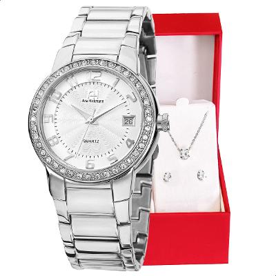 Relógio Feminino Champion Ana Hickmann Prata Cristais AH28571Q Colar e Brincos
