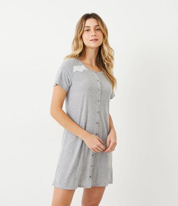 Camisola Curta em Viscolycra com Estampa Poá e Detalhe em Renda - 1