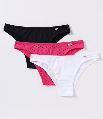 Kit 03 Calcinhas Tangas em Microfibra Lisa e Estampada de Coração DelRio