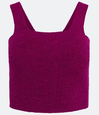 Blusa Cropped Sem Manga em Tricô Texturizado