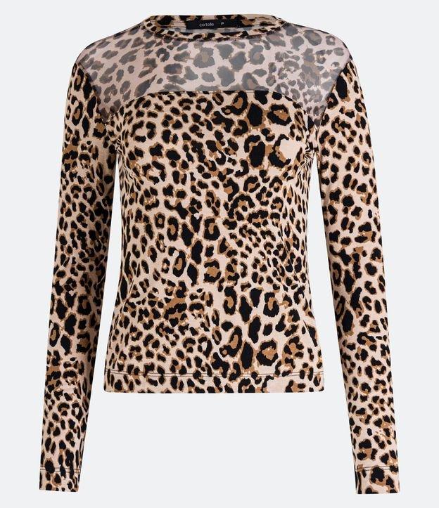 Blusa em Viscolycra com Estampa Animal Print e Pala de Tule - 2