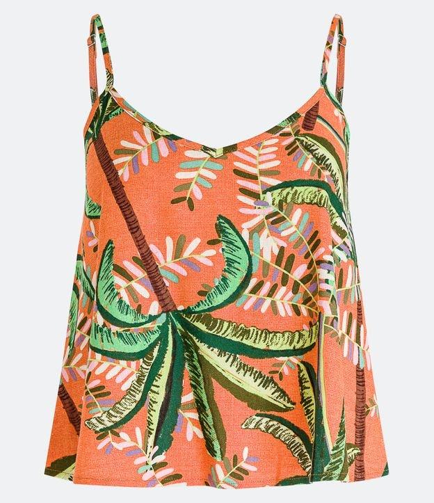 Blusa de Alça em Linho com Estampa de Folhagens Tropicais - 2