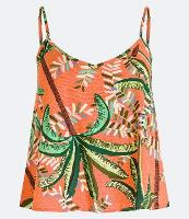 Blusa de Alça em Linho com Estampa de Folhagens Tropicais - 2