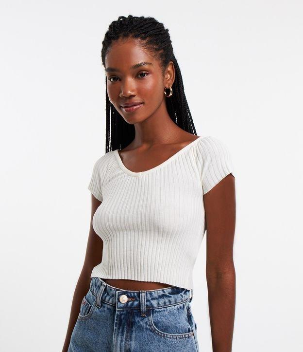 Blusa Manga Curta em Tricô com Decote Ombro a Ombro - 1