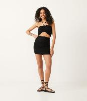 Saia Curta em Viscose Canelada com Puxadinho - 1