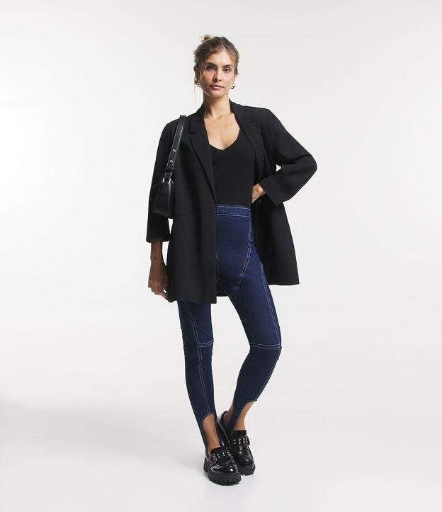 Calça Legging Cintura Alta Jeans com Pespontos Contrastantes e Super Elastizada - 1