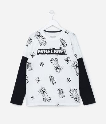 Camiseta Manga Longa Infantil com Estampa do Minecraft - Tam 6 a 14 anos