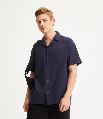 Camisa Relaxed em Tricoline com Textura e Bolso Frontal